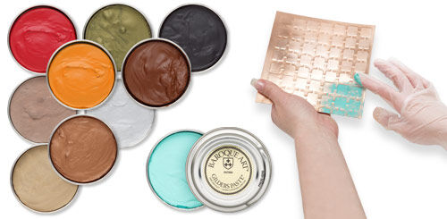 Gilders paste being used on a metal sheet